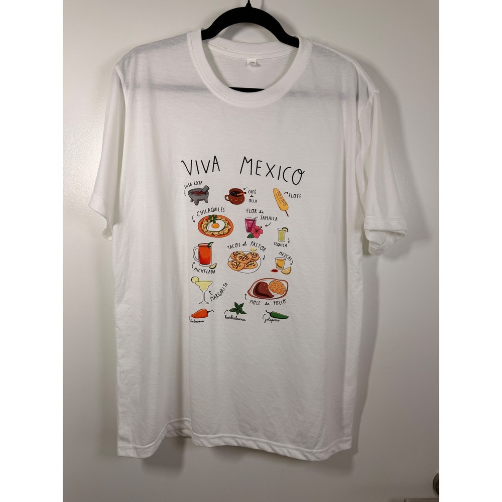 Unbranded Viva Mexico Graphic Tee Unisex L White NEW Food Drink Print T-Shirt